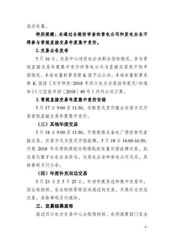 四川2018年度電力直接交易1號公告：風(fēng)電、光伏、部分水電企業(yè)可參與直接交易