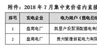 貴州電力交易中心2018年7月集中競價省內(nèi)直接交預成交情況的公告