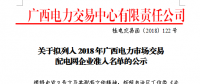 廣西公示擬列入2018年廣西電力市場(chǎng)交易配電網(wǎng)企業(yè)準(zhǔn)入名單的1家企業(yè)