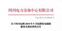 公告 | 關(guān)于四川電網(wǎng)2018年9月短期發(fā)電輔助服務交易結(jié)果的公告