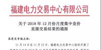 福建關(guān)于2018年12月份月度集中競價直接交易結(jié)果的通報