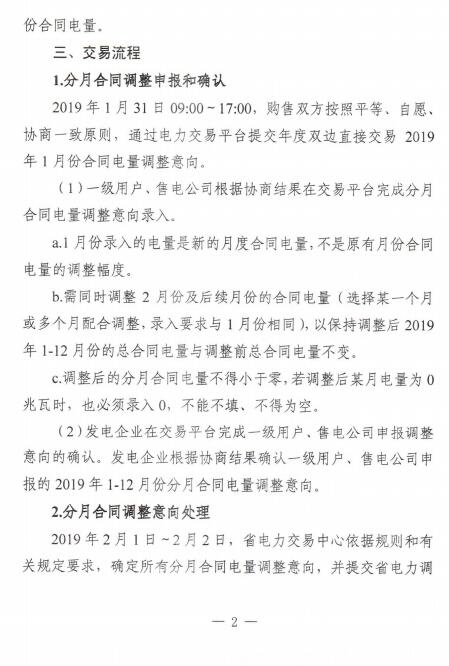 安徽2019年1月電力直接交易合同分月電量調(diào)整1月31日展開