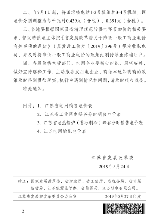 江蘇第二次降電價(jià)！一般工商業(yè)及其它用電類別電價(jià)降4.15分/度