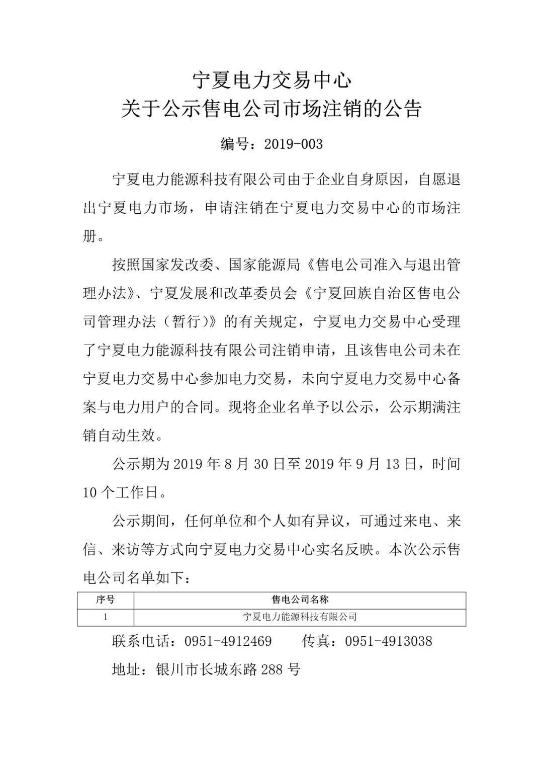 退市！寧夏1家售電公司擬退出寧夏電力市場